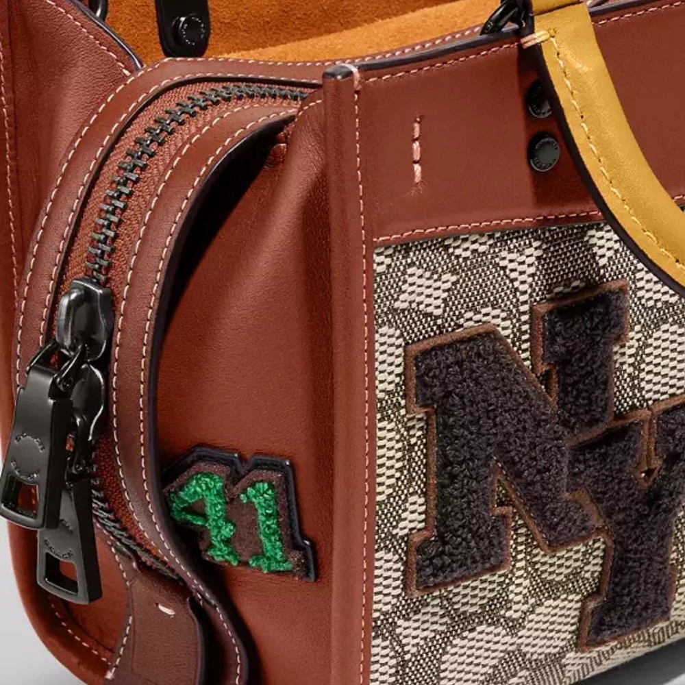 Coach Rogue 20 In Signature Textile Jacquard With Varsity Patches Used Twice. - Picture 4 of 5